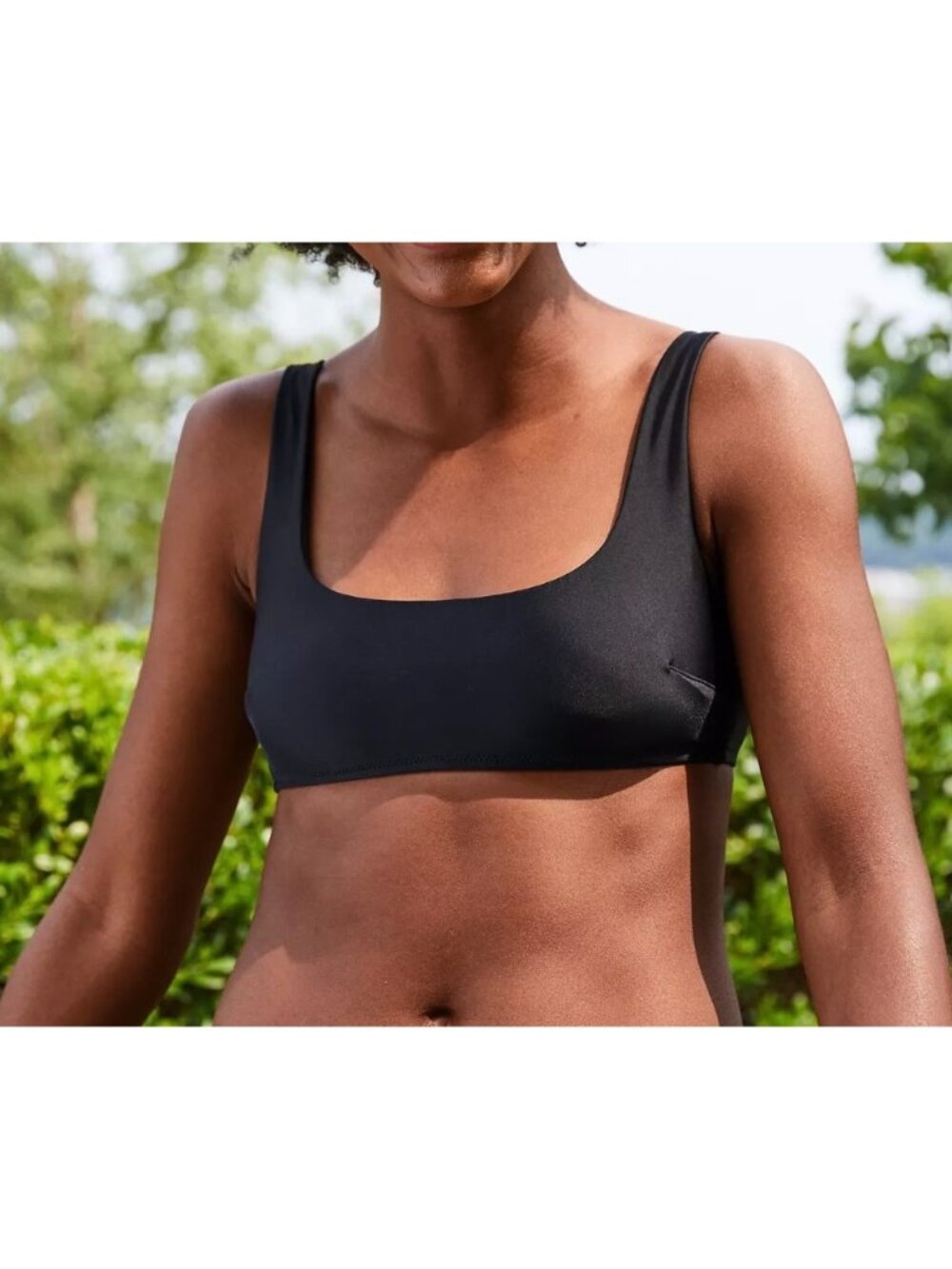 AERIE Scoop Neck Bikini Top Sz XS True Black Padded Wide Back Strap Stretchy Swi